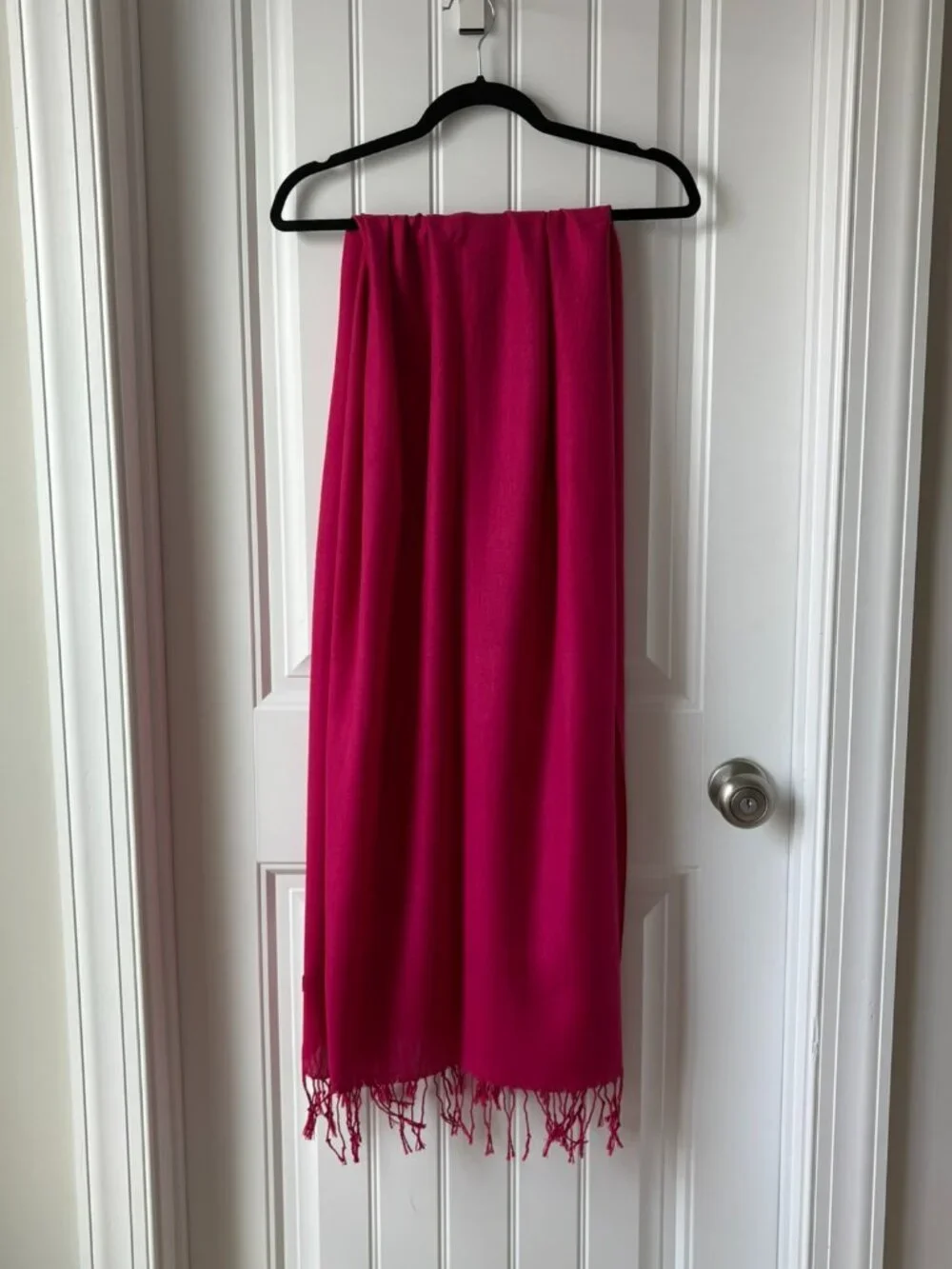 100% Pashmina Fuchsia Wrap Scarf with Tasseled Ends